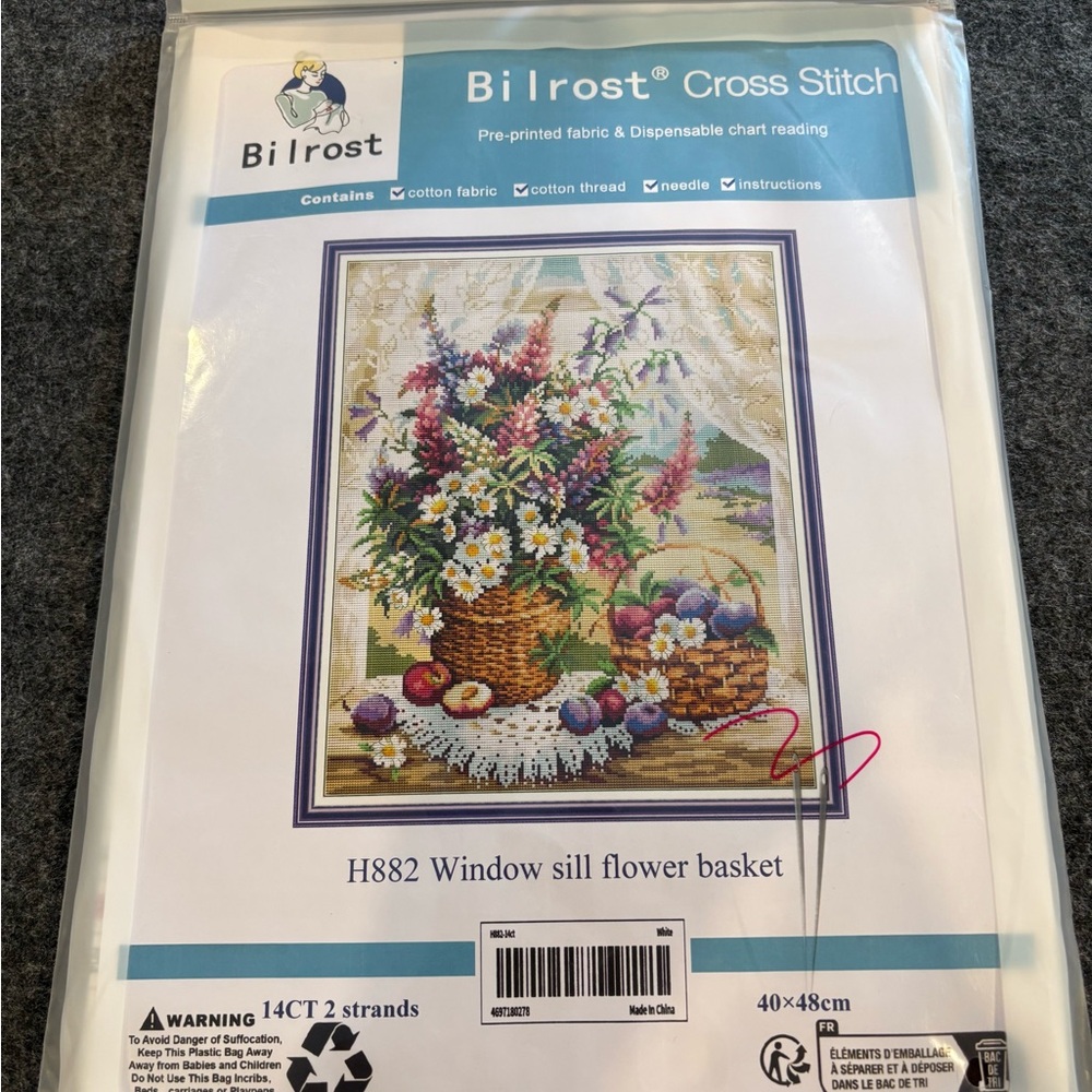 Bilrost Complete Cross Stitch Kit #H882 window sill flower basket New